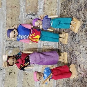 🏠 Vintage Handmade Cloth Folk Art Doll Cultural Latin America Family of 4